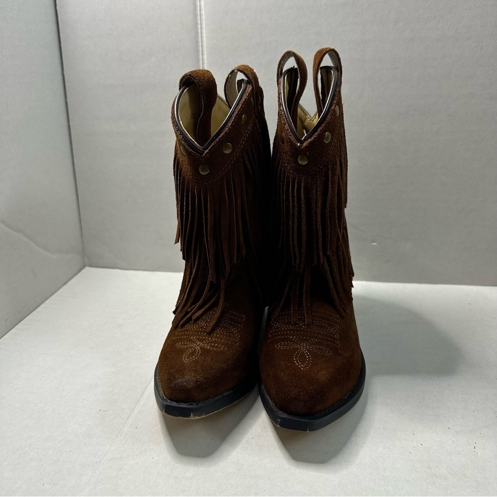 Shyanne Double Fringe Suede Western Cowboy Boots Brown Youth 11 Rodeo Festival - Picture 8 of 9
